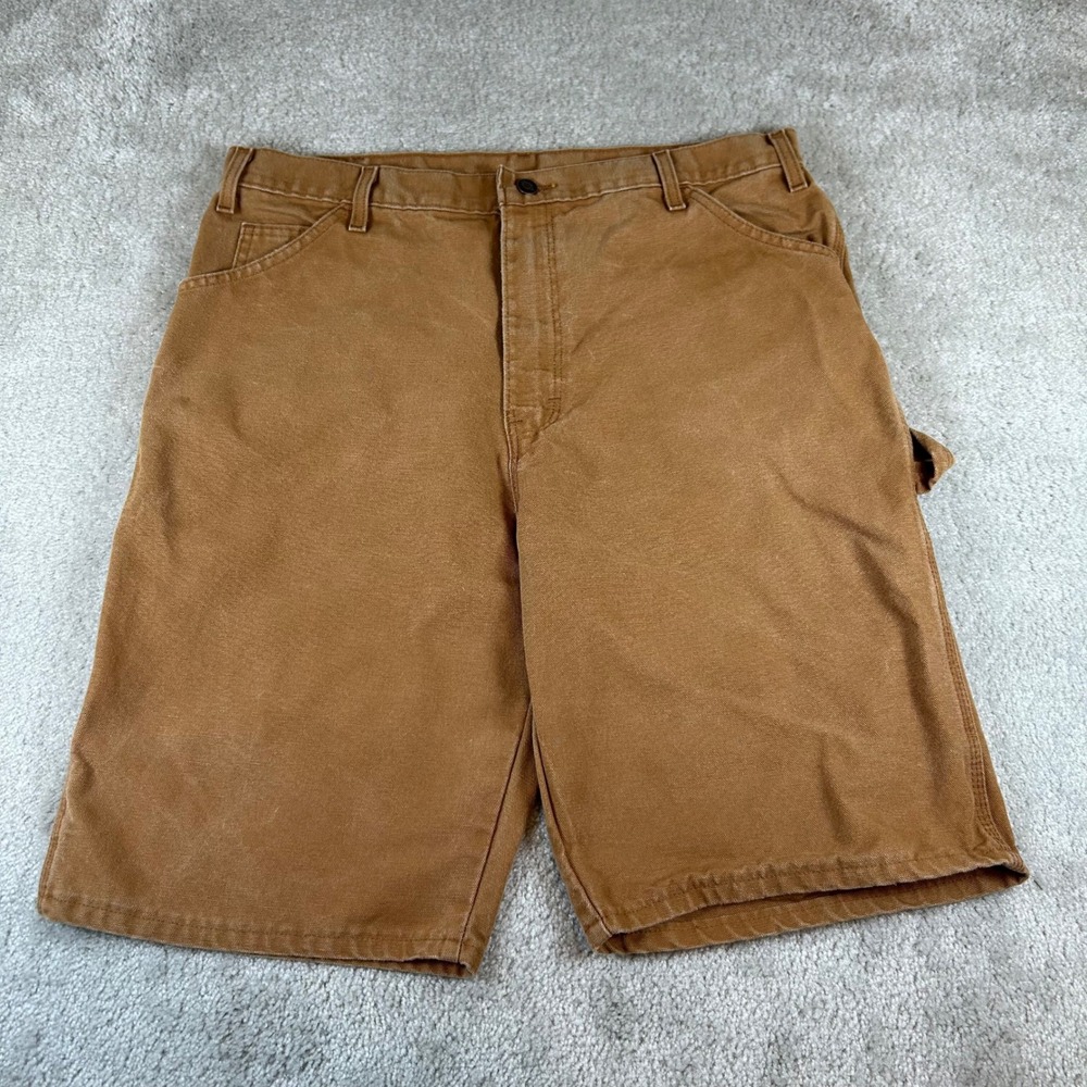 Dickies Carpenter Shorts Mens 36 Brown Duck Canvas Utility Workwear Relaxed Fit